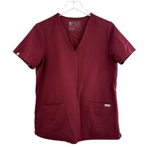 Figs Scrub Top Womens Small Burgundy Red Casma Pockets Medical